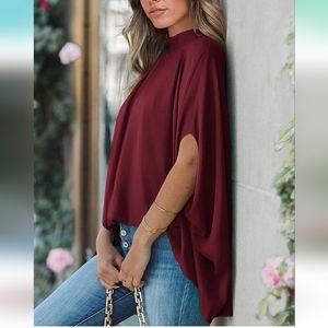 Women Mock Neck Batwing Short Sleeve Summer Tops 2023 Spring